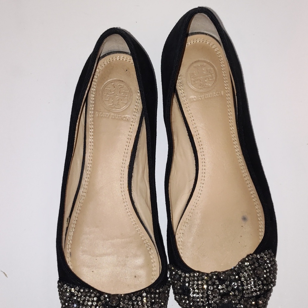 Tory Burch Esme Black Suede Rhinestones Flat Shoes-sz 6 - Picture 13 of 13